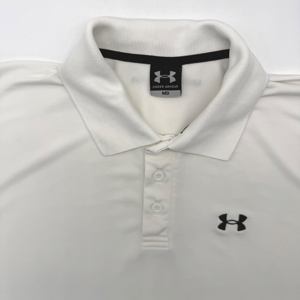Under Armour Polo Shirt Men Medium White Short Sleeve Performance Golf Active